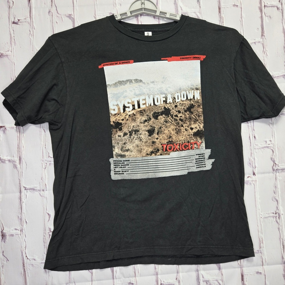 VTG Tultex System Of A Down TShirt Black Toxicity Album Concert Tracklist Men XL